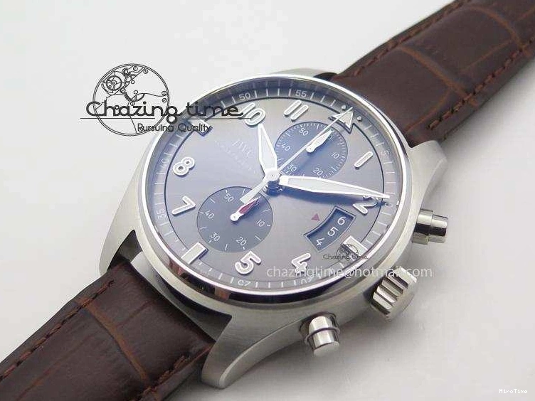MIROTIME 0822 Cozy Pilot Chrono SS IW387802 V6F 1:1 Best Edition On Brown Leather Strap A 7323